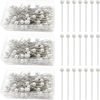 Paket med 100/200/300/500 synålar, runda nålar i konstpärlhuvud, quiltnålar, tygnålar, blomnålar för bröllopspärlor för hantverk, sömnad, fållning, dekoration av smyckeskomponenter