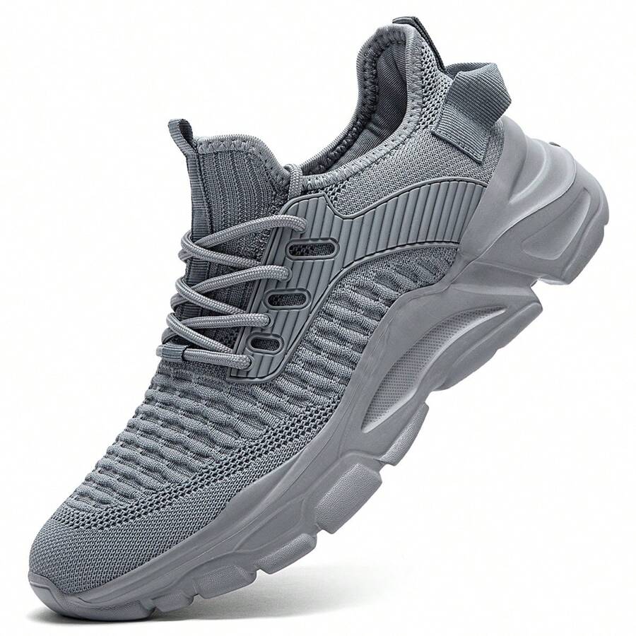 Men's Running Shoes Non Slip Shoes Breathable Lightweight Fashion Sneakers Slip Resistant Athletic Sports Walking Gym Work Shoes - 灰色 - 查看 1
