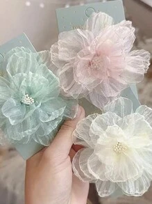 3 pièces Pinces à cheveux à fleurs hawaïennes, pinces à cheveux avec fleurs et perles, accessoires de cheveux pour filles, barrettes de côté douces, épingles à cheveux
