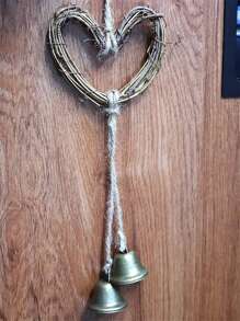 1 pieza Decoración de colgante de campana de viento en forma de corazón de 10,5 cm con estilo de bruja de vid, accesorio colgante para interior o exterior, manualidades DIY - Marrón - Ver 5