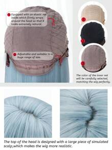 alicegarden 1 件合成耐热直发假发，多色假发，带刘海，16 英寸长，由纤维制成，时尚假发，自然逼真的假发（不包括配件） - 淺藍色 - 查看 8