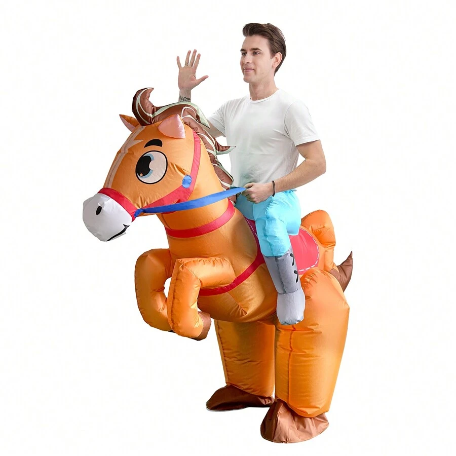 Inflatable Costume Ride Red Saddle Horse Game Animal Quirky Role Play Riding Horse Inflatable Costume Clothes Halloween - Brown - View 1