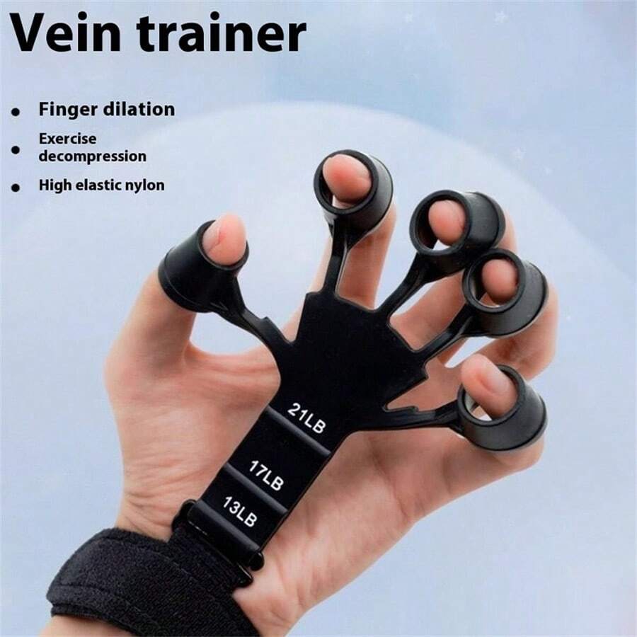 1pc Silicone 5-Finger Hand Grip Trainer Wrist Exerciser - Black - View 1