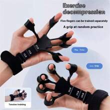 1pc Silicone 5-Finger Hand Grip Trainer Wrist Exerciser - Black - View 4