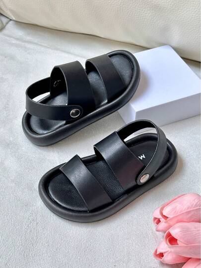 1pair Children's Fashionable Breathable And Non-Slip Round-Toe Sandals, Boys' Slippers With Soft Soles, Suitable For Summer