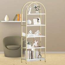 5 Tier Display Racks Tall Standing Bookshelves,Bookshelf Arched Bookcase ,Modern Storage Rack Shelf Wood Book Shelf For Bedroom,Living Room,Home Office - Vàng - Xem 5