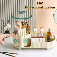 加厚化妆品收纳盒旋转笔筒梳妆台桌面大容量化妆刷口红眼影收纳架 - 白色 - 查看 4