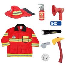 Firefighter Costume For Kids And Toddlers, Fire Chief Role Play Dress-Up Set, Pretend Fire Fighter Outfit With Realistic Accessories, Halloween Christmas Gift