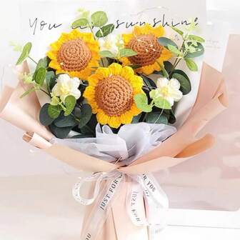 1 pieza Ramo de girasoles tejido a mano, regalo de Año Nuevo