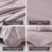 5 件套皱褶天鹅绒被子套装，豪华天鹅绒，缎纹被子，适合大号床，舒适天鹅绒被子，四季皆宜，轻便，羽绒替代床上用品，全尺寸/大号床，特大号床/加州特大号床 - 臉紅 - 查看 4