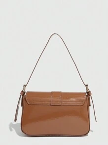 Retro Red Hottie Shoulder Bag, Leather-Coated Small Square Bag, Versatile Crossbody Purse With Buckle For Girls, Women, Students, Office Lady, Commute, School - Burgundy - Brown - View 6