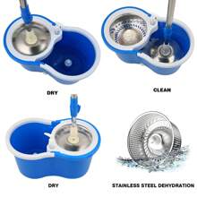 Spin Mop And Bucket With Wringer Set, 360° Mop And Bucket System With 3 Microfiber Mop Refills And 61" Extended Handle For Floor Cleaning - Blue - View 3