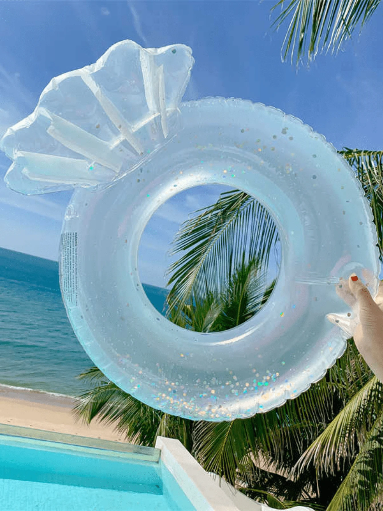 游泳圈透明游泳圈泳池圓形游泳圈夏季戶外游泳裝備浮力充氣安全 - 無色 - 查看 1