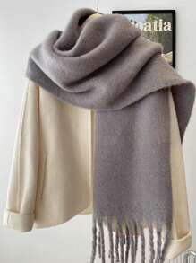 1pc Multi-Colored Women's Solid Plush White Scarf, Thickened Imitation Cashmere, Winter, With Tassels, Soft, Elegant, Fluffy, Slouchy, Romantic, Perfect Gift For Girlfriend Accessories Women