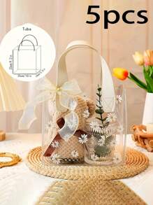 1/5件小雏菊礼品袋、婚礼伴娘便携礼品袋、透明雏菊印花婚礼礼品袋、团体礼品袋、节日派对用品精美礼品袋、复活节礼物(带丝带)、 - 彩色 - 查看 15