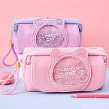 Estuche para lápices con diseño lindo de patrón de gato, grande para almacenamiento de bolígrafos, duradero bolsillo organizador de material de oficina de lona, regalos de suministros escolares - multicolor - Ver 8