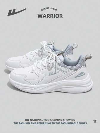 WARRIOR 1雙女款運動鞋，帶綁帶設計，輕盈透氣PU材質低幫戶外步行鞋，休閒白色鞋款