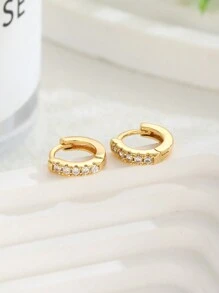 1pair Exquisite Cubic Zirconia Decor Hoop Earrings Suitable For Kids Girls Family Friend Classmates Party Banquet Festival Datings Summer Beach Vacation Jewelry Gift For Daily Wear - Yellow Gold - View 2