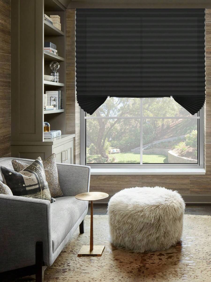 1pc Solid Color No Tools Pleated Fabric Shades With Two Clips Light