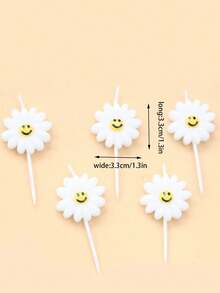 Pack Of 5 Sunflower Cake Decorative Candles - White - View 5