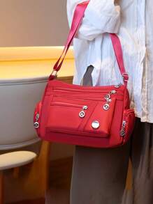 1个女士尼龙单肩包，中年女士斜挎包，多口袋妈妈包，休闲纯色单肩包，百搭多口袋斜挎包，可收纳零钱和卡片，女士礼物，礼品，完美假日手提包，便携式沙滩旅行包，情人节礼物