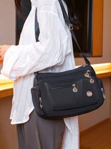 1个女士尼龙单肩包，中年女士斜挎包，多口袋妈妈包，休闲纯色单肩包，百搭多口袋斜挎包，可收纳零钱和卡片，女士礼物，礼品，完美假日手提包，便携式沙滩旅行包，情人节礼物