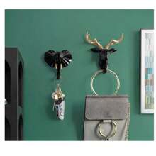 1pc Black Resin Cute Animals Wall Hook For Key Hat Hanger Wall Decor Deer Hosre Elephant Giraffe Figurine Decorative Hooks For Towel Kitchen Key Holder Wall - Black - View 2