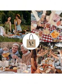 两件套，卡其色简约字母雏菊印花亚麻手提包，沙滩手提包带零钱包，便携式按扣，送给女朋友的礼物，多功能便携手提包，教师节礼物亚麻包