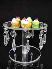 壓克力蛋糕盤，適用於婚禮/生日派對，多層杯子蛋糕甜點展示架，具有單棒支撐和卡通娃娃裝飾 - 透明 - 查看 6
