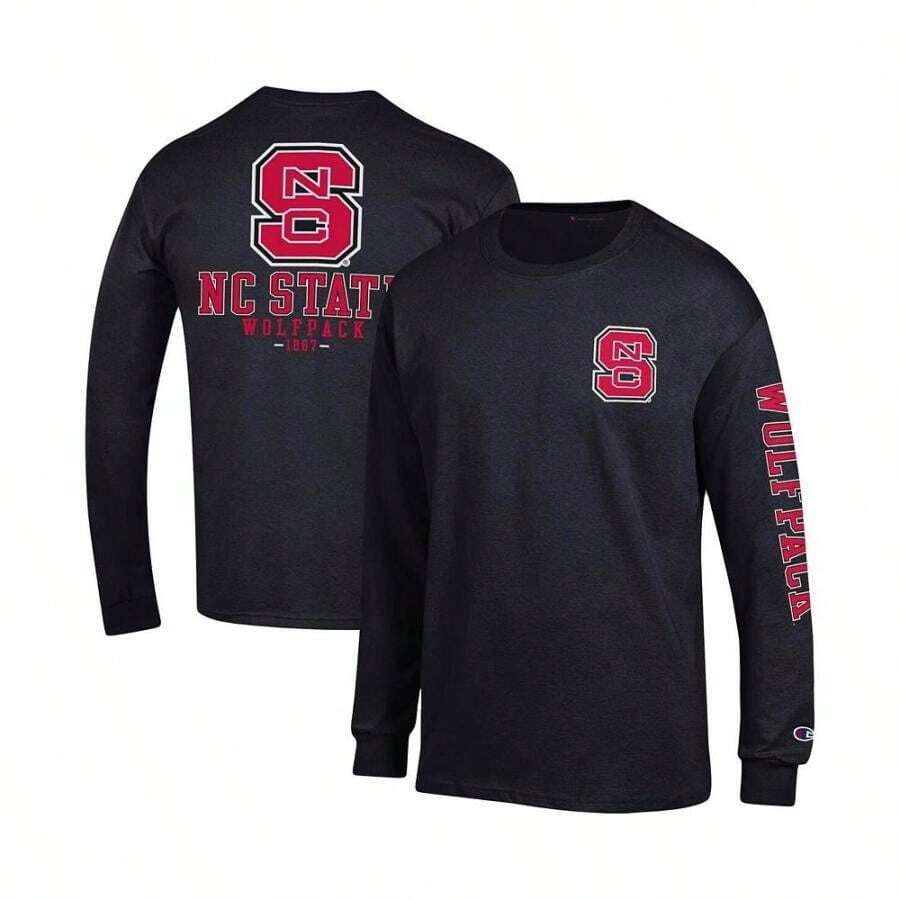 Champion Men's Black NC State Wolfpack Team Stack Long Sleeve T-Shirt - Black - View 1