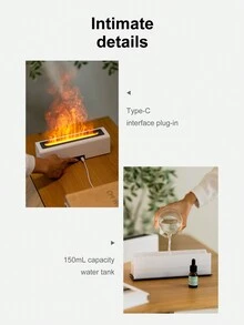 Umidificador com chama de 7 cores: Capacidade de 150ml, desligamento automático - Cria o ambiente perfeito para o quarto, ioga e meditação.