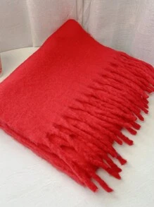 1pc Multi-Colored Women's Solid Plush White Scarf, Thickened Imitation Cashmere, Winter, With Tassels, Soft, Elegant, Fluffy, Slouchy, Romantic, Perfect Gift For Girlfriend Accessories Women