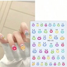 1套/6张/3张/恶作剧贴纸/搞笑大嘴涂鸦风格/可爱表情3D果冻贴纸/卡通浮雕美甲贴纸 - 彩色 - 查看 3