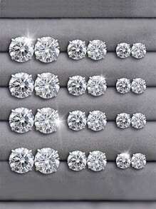 12 Pairs Shiny Rhinestone Earring Set, Elegant Earrings, Versatile Geometric Six Claw Rhinestone Design, With Cards, Suitable For Daily Wear, Gift Giving, And Party Gifts - Multicolor - View 9