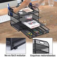Organizador de Escritorio 4/5 Niveles,Organizador de Archivos de Escritorio,Organizador de Artículos de Oficina ,gran Capacidad,Oficina Organizador de Documentos para Escritorio Con Portalápices y Cajón - Negro 4 capas - Ver 4