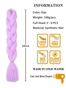 3pcs 24 Inch Large Braided Hair Extensions For Women, Suitable For Daily Wear, Holiday, Costume Party, Music Festival, Sky Blue, Purple, Rose Pink, Multi-Color Fashion Synthetic Braided Hair, High Temperature Resistant, Durable And Practical - Multicolor - View 4