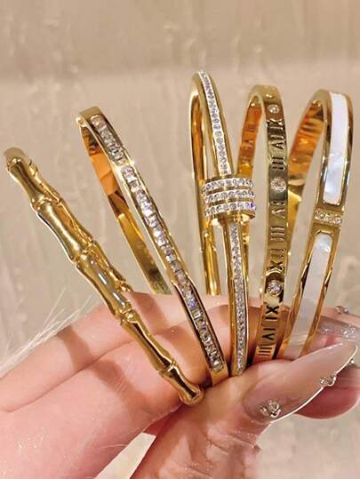 1pc/2pcs/3pcs不锈钢旋转转运手链，镶嵌锆石，钛钢，不易褪色，18k电镀，适合女性日常宴会佩戴，金手链，不锈钢首饰，时尚首饰，珠宝黄金首饰珠宝女士手链配饰女士不锈钢首饰女士手链西方首饰