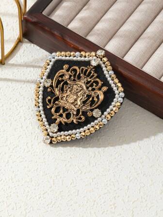 1pc Vintage Style Metallic Shiny Lapel Pin Brooch For Women, Suitable For Daily Wear