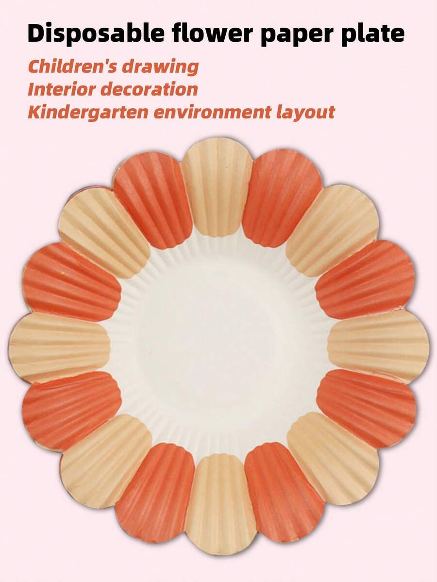 10pcs Colorful Flower Shaped Paper Plates, DIY Crafts For Kindergarten Classroom Decoration And Children's Activities - Orange - View 1
