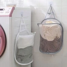 1 pieza Bolsa colgante de pared de color aleatorio, bolsa de malla blanca para ropa sucia del baño, cesta de lavandería, organizador de baño, cesta, cesta de almacenamiento, cesta de lavandería plegable