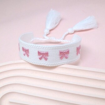 1 pieza Pulsera de moda estilo bohemio retro tejido a mano con lazo bordado, adecuado como regalo para la familia, amigos, compañeros de clase, festivales, fiestas, viajes y uso diario