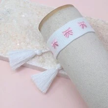 1件手工編織蝴蝶結波希米亞風時尚手鍊，適合節日禮物、派對、旅行與日常配戴 - 白色 - 查看 2