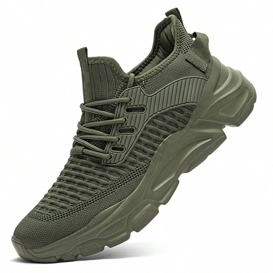Men's Running Shoes Non Slip Shoes Breathable Lightweight Fashion Sneakers Slip Resistant Athletic Sports Walking Gym Work Shoes - 軍綠色 - 查看 1