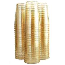 100 Glitter Plastic Cups 12 Oz Clear Plastic Cups Tumblers Gold Glitter Cups Disposable Wedding Cups Elegant Party Cups, Festival, Party, For Christmas Party - Gold - View 4