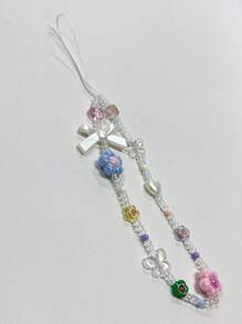 Dây chuyền pha lê hạt thủ công có hoa và nơ màu ngẫu nhiên, thích hợp làm quà tặng điện thoại di động và máy ảnh cho mẹ, gia đình, bạn bè, sinh nhật, ngày lễ, mặt dây điện thoại, dây đeo điện thoại - Nhiều màu - Xem 2