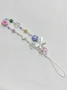 Dây chuyền pha lê hạt thủ công có hoa và nơ màu ngẫu nhiên, thích hợp làm quà tặng điện thoại di động và máy ảnh cho mẹ, gia đình, bạn bè, sinh nhật, ngày lễ, mặt dây điện thoại, dây đeo điện thoại - Nhiều màu - Xem 3