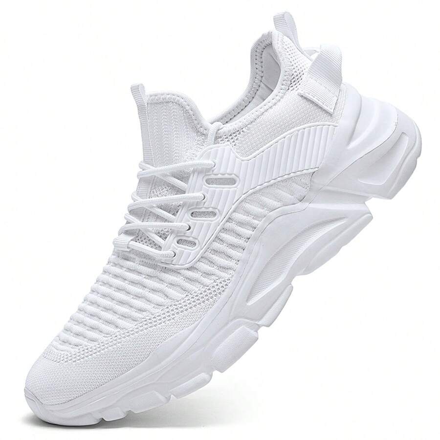 Men's Running Shoes Non Slip Shoes Breathable Lightweight Fashion Sneakers Slip Resistant Athletic Sports Walking Gym Work Shoes - 白色 - 查看 1