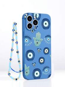 1pc Blue TPU Eye Pattern Shockproof Phone Case And 1pc Blue Eye Lanyard Strap Compatible With IPhone/Matching Phone Cases/Phone Cases With Lanyard/Wrist Strap Phone Cases/Fun Phone Cases/Android Phones/OPPO/Fits 17 PRO MAX/ 16 PRO MAX/ A52 4G/ A31 4G/ A23/Redmi Note 11 Pro 4G/Redmi Note 12 4G/OPPO A54/ A14/ A54