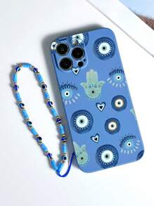 1pc Blue TPU Eye Pattern Shockproof Phone Case And 1pc Blue Eye Lanyard Strap Compatible With IPhone/Matching Phone Cases/Phone Cases With Lanyard/Wrist Strap Phone Cases/Fun Phone Cases/Android Phones/OPPO/Fits 17 PRO MAX/ 16 PRO MAX/ A52 4G/ A31 4G/ A23/Redmi Note 11 Pro 4G/Redmi Note 12 4G/OPPO A54/ A14/ A54