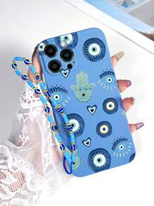 1pc Blue TPU Eye Pattern Shockproof Phone Case And 1pc Blue Eye Lanyard Strap Compatible With IPhone/Matching Phone Cases/Phone Cases With Lanyard/Wrist Strap Phone Cases/Fun Phone Cases/Android Phones/OPPO/Fits 17 PRO MAX/ 16 PRO MAX/ A52 4G/ A31 4G/ A23/Redmi Note 11 Pro 4G/Redmi Note 12 4G/OPPO A54/ A14/ A54